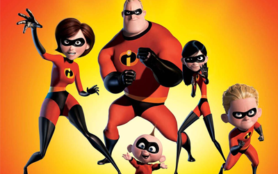 Poster de la película Los Increíbles, destacando a la familia de superhéroes.