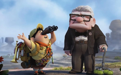 Poster de la película Up, destacando los personajes principales.