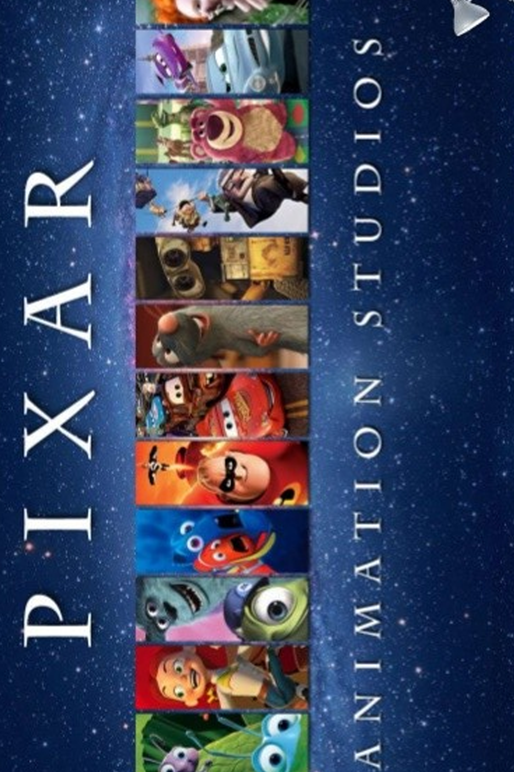 Poster que muestra una colección de películas de Pixar.